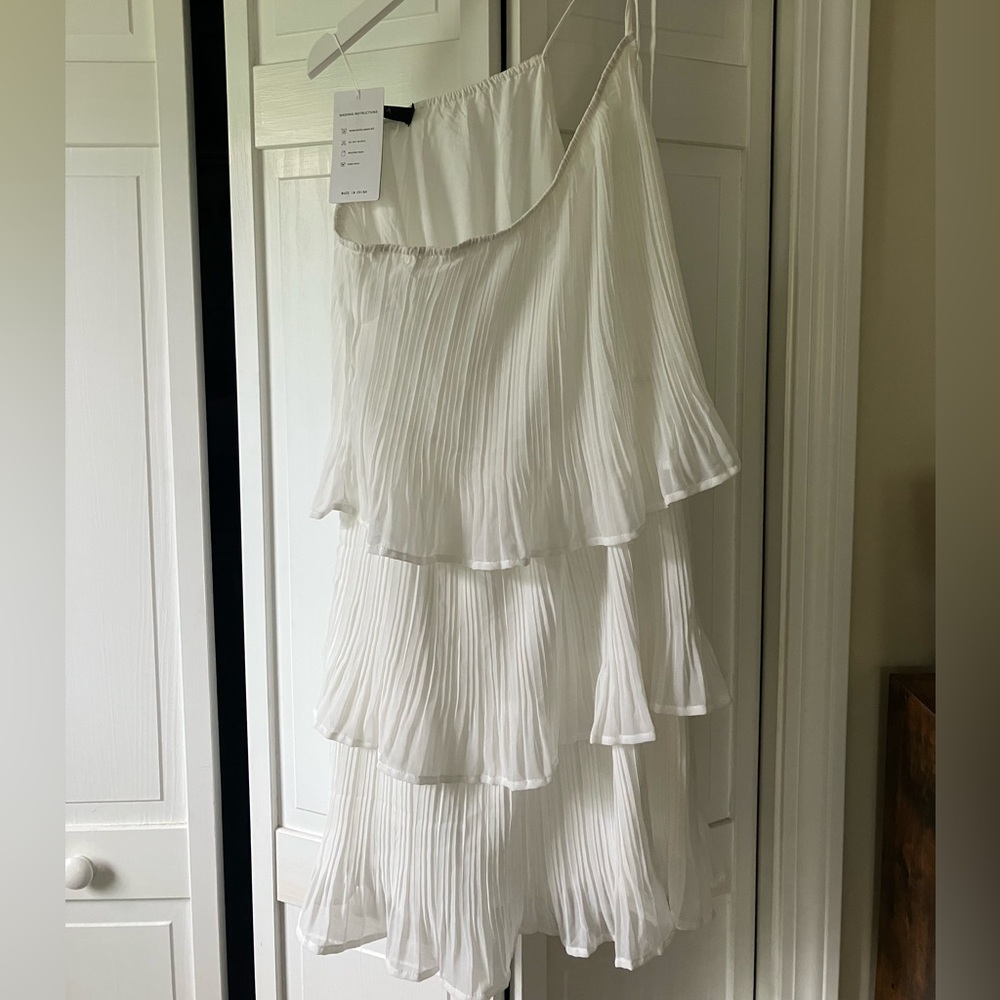 White One Shoulder Tiered Swing Dress
